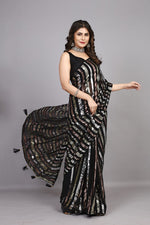 Dazzling Black Color Georgette Fabric Partywear Saree