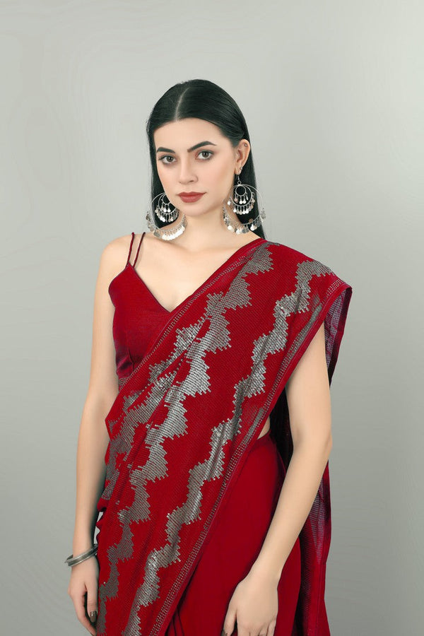 Dazzling Red Color Georgette Fabric Partywear Saree