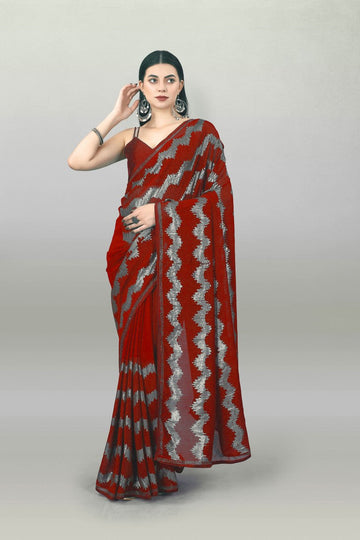 Dazzling Red Color Georgette Fabric Partywear Saree