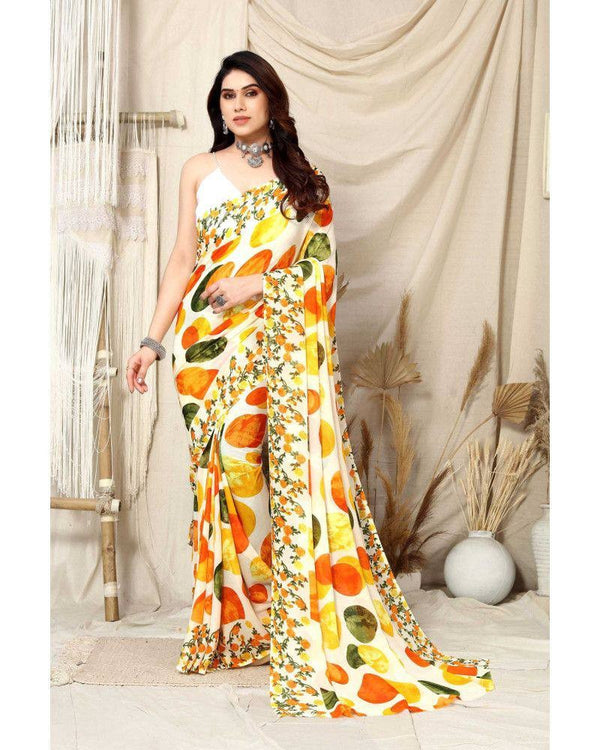 Beautiful Yellow Color Georgette Fabric Casual Saree