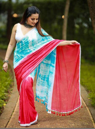 Stunning Multi Color Linen Fabric Casual Saree