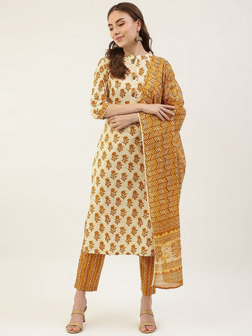 Divine Mustard Color Cotton Fabric Casual Suit