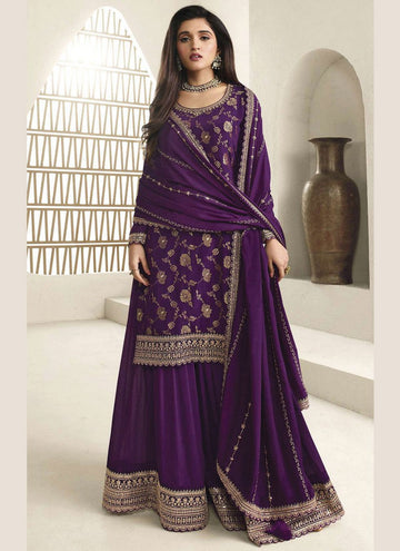 Tasteful Purple Color Viscose Fabric Partywear Suit
