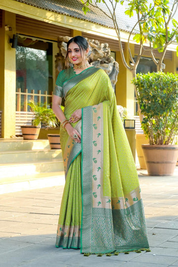 Amazing Green Color Banarasi Fabric Partywear Saree