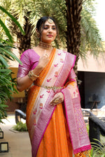 Amazing Mustard Color Banarasi Fabric Partywear Saree