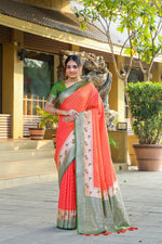 Amazing Orange Color Banarasi Fabric Partywear Saree