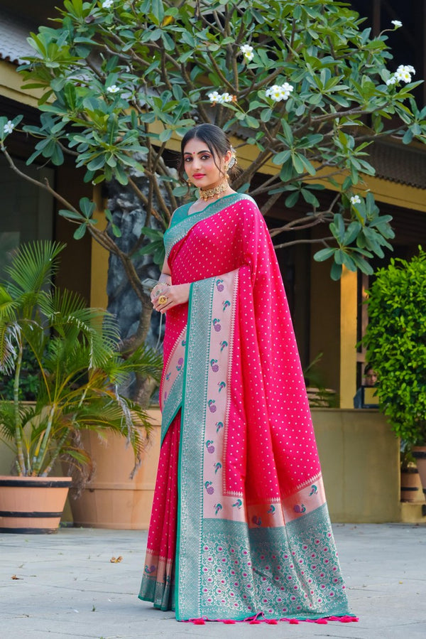 Amazing Pink Color Banarasi Fabric Partywear Saree