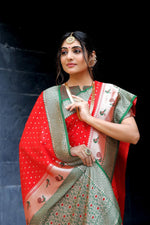 Amazing Red Color Banarasi Fabric Partywear Saree