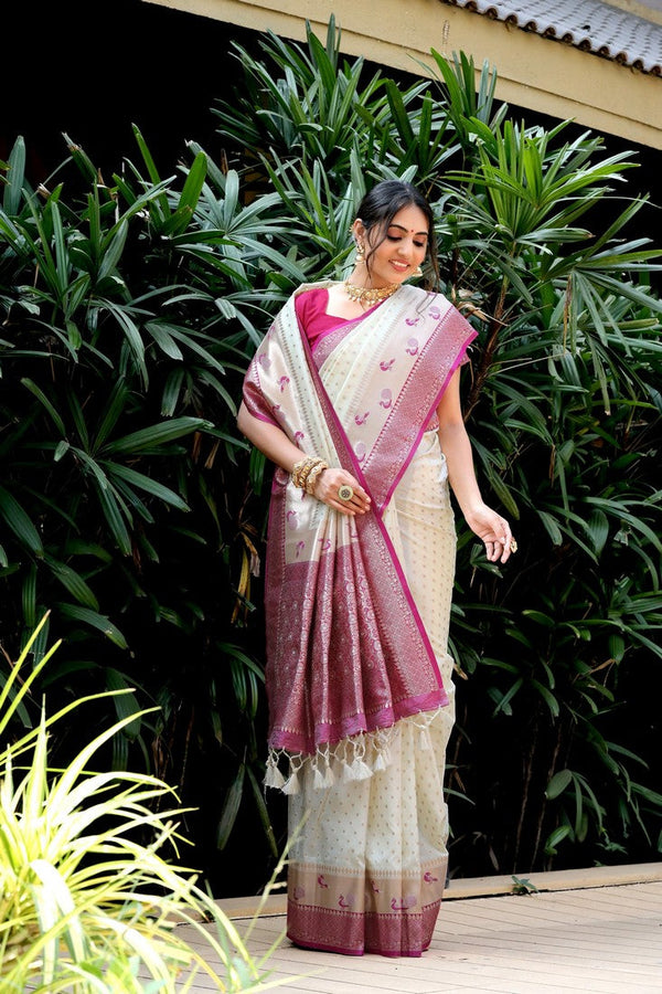 Amazing White Color Banarasi Fabric Partywear Saree