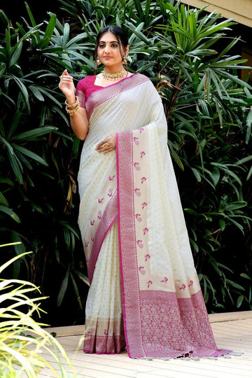 Amazing White Color Banarasi Fabric Partywear Saree