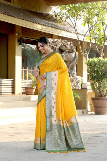 Amazing Yellow Color Banarasi Fabric Partywear Saree