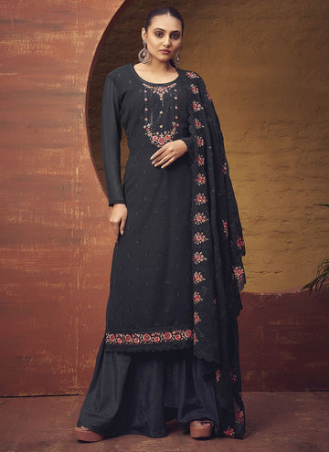 Attractive Navy Blue Color Georgette Fabric Sharara Suit