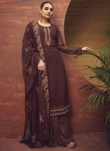 Attractive Maroon Color Georgette Fabric Sharara Suit