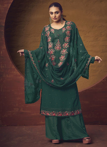 Attractive Green Color Georgette Fabric Sharara Suit