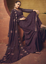 Attractive Wine Color Georgette Fabric Sharara Suit