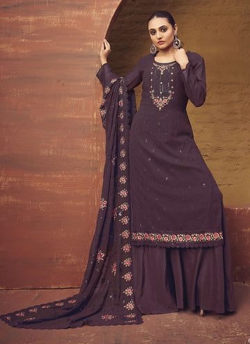 Attractive Wine Color Georgette Fabric Sharara Suit