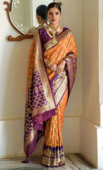 Lovely Orange Color Banarasi Fabric Partywear Saree