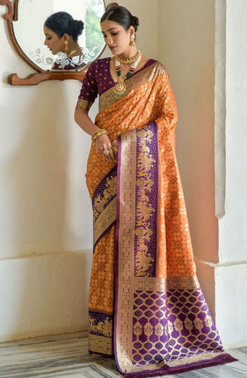 Lovely Orange Color Banarasi Fabric Partywear Saree