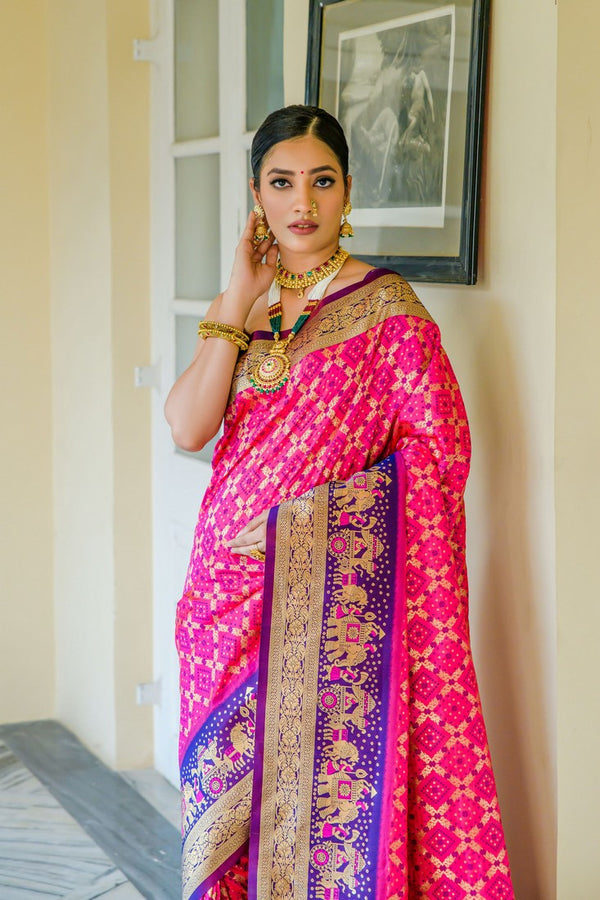 Lovely Pink Color Banarasi Fabric Partywear Saree