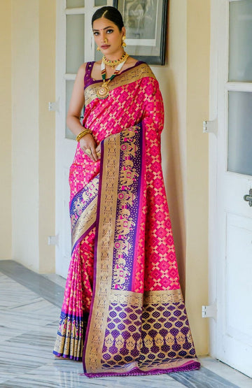 Lovely Pink Color Banarasi Fabric Partywear Saree