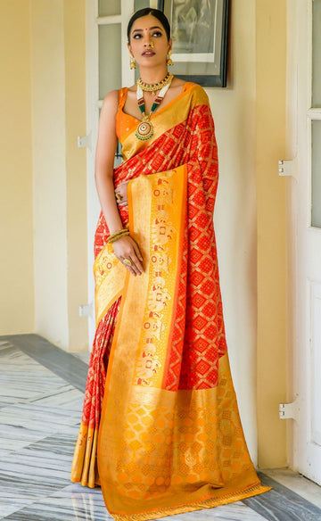 Lovely Red Color Banarasi Fabric Partywear Saree