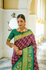Lovely Wine Color Banarasi Fabric Partywear Saree