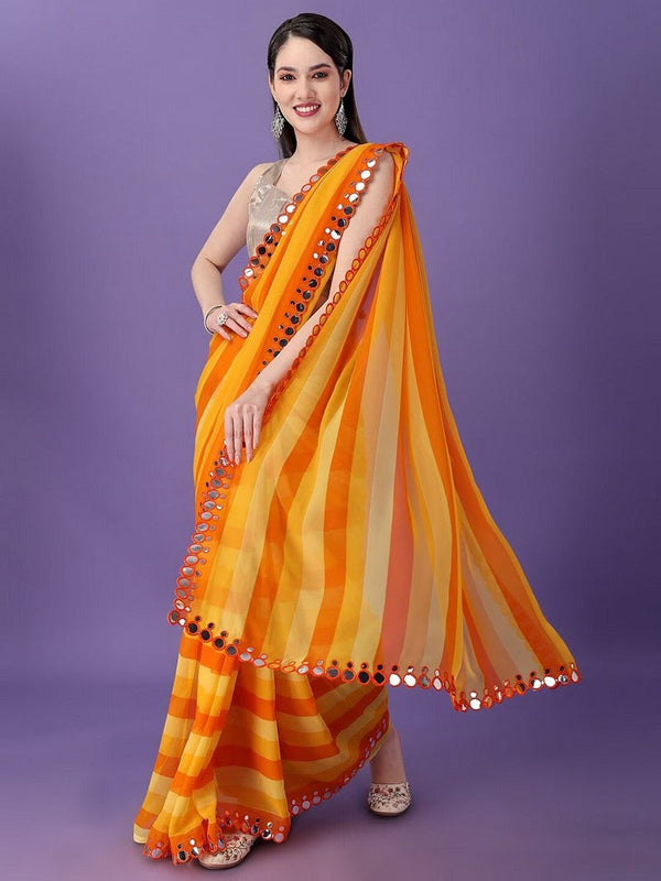 Grand Yellow Color Georgette Fabric Casual Saree
