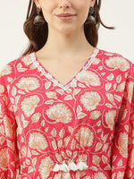 Pretty Coral Color Cotton Fabric Designer Kurti