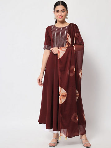 Pretty Brown Color Crepe Fabric Designer Kurti