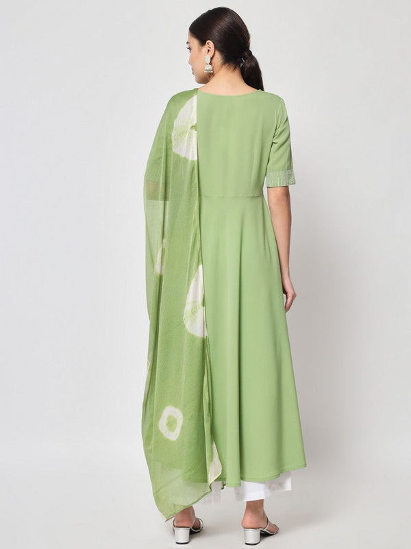 Pretty Green Color Crepe Fabric Designer Kurti