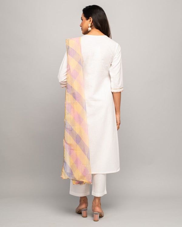 Beautiful White Color Cotton Fabric Designer Suit