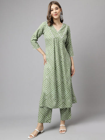 Beautiful Green Color Cotton Fabric Designer Suit