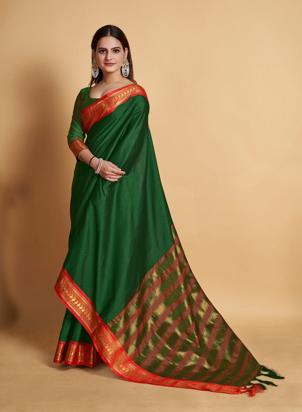 Beauteous Green Color Silk Fabric Casual Saree