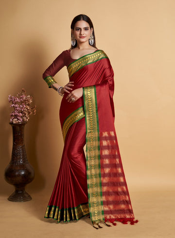 Beauteous Maroon Color Silk Fabric Casual Saree