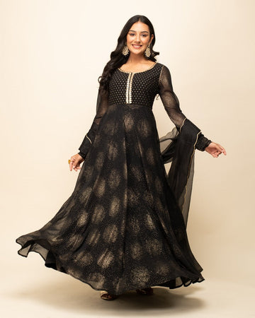 Dazzling Black Color Georgette Fabric Gown
