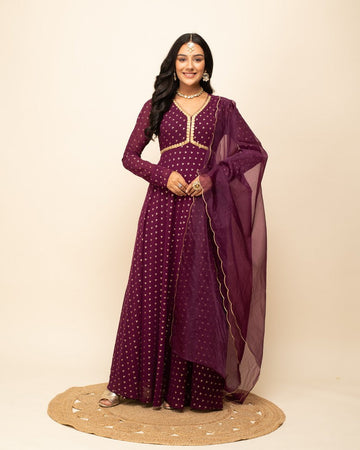 Dazzling Wine Color Georgette Fabric Gown