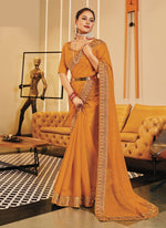 Beauteous Yellow Color Shimmer Fabric Designer Saree