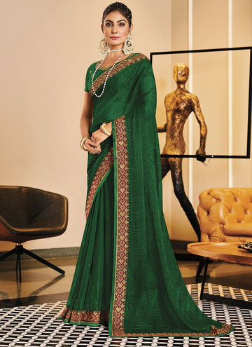 Beauteous Green Color Shimmer Fabric Designer Saree