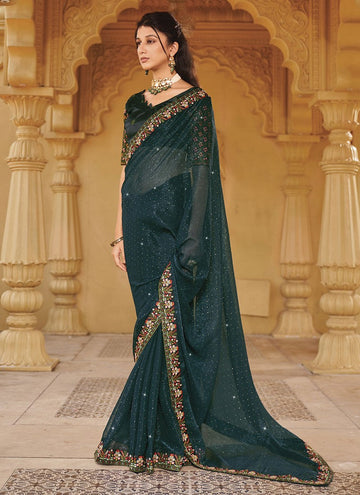 Beauteous Green Color Shimmer Fabric Casual Saree