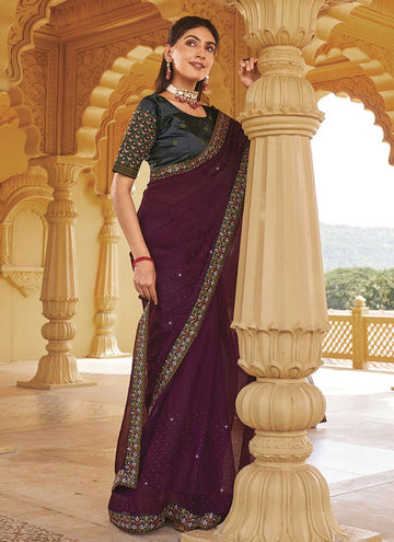 Beauteous Wine Color Shimmer Fabric Casual Saree