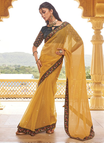 Beauteous Yellow Color Shimmer Fabric Casual Saree