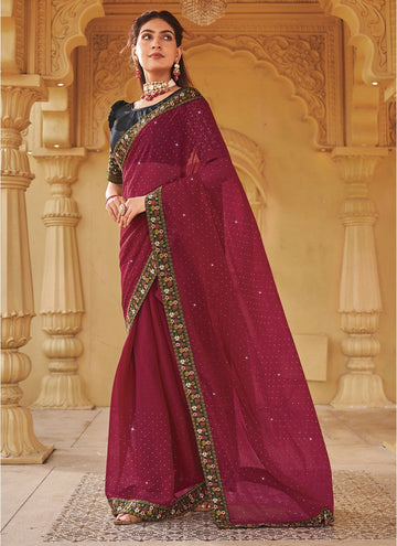 Beauteous Maroon Color Shimmer Fabric Casual Saree