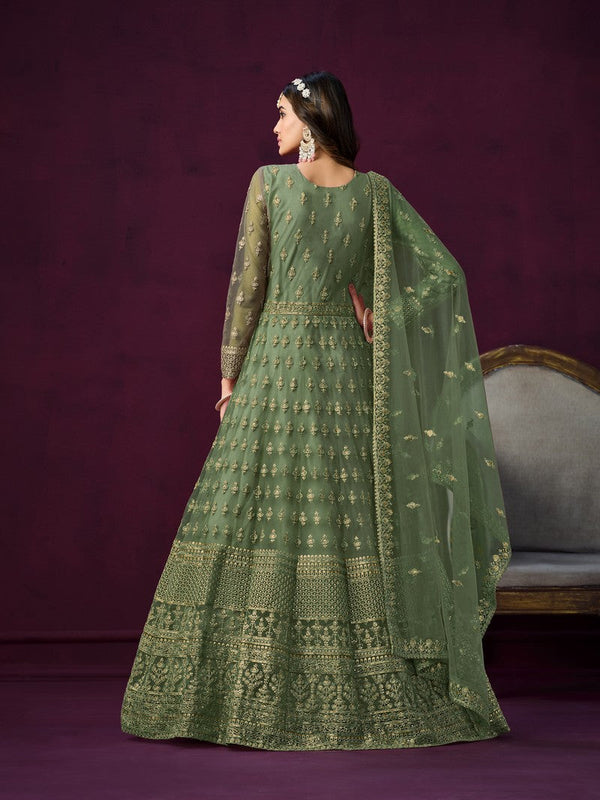 Tasteful Green Color Net Fabric Partywear Suit