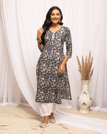Lovely Navy Blue Color Cotton Fabric Casual Kurti