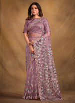 Amazing Purple Color Net Fabric Partywear Saree