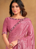 Amazing Pink Color Jacquard Fabric Partywear Saree