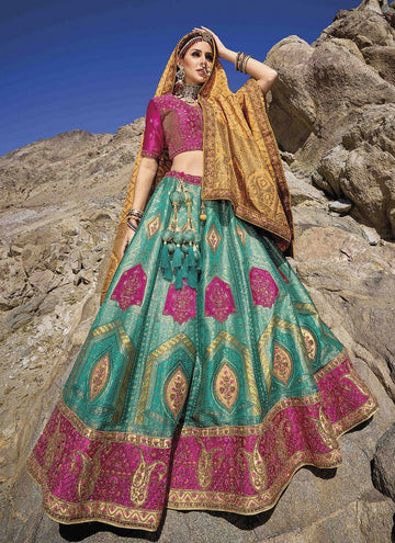 Amazing Turquoise Color Banarasi Fabric Wedding Lehenga