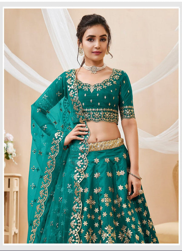 Splendid Green Color Art Silk Fabric Wedding Lehenga