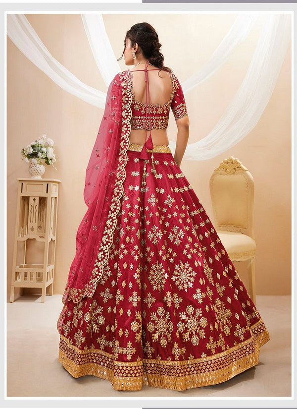 Splendid Red Color Art Silk Fabric Wedding Lehenga