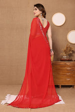 Elegant Red Color Chiffon Fabric Casual Saree
